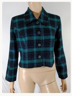 Vintage 80s 90s Cropped Tartan Plaid Blazer M.H.M. Melissa Harper Size 14